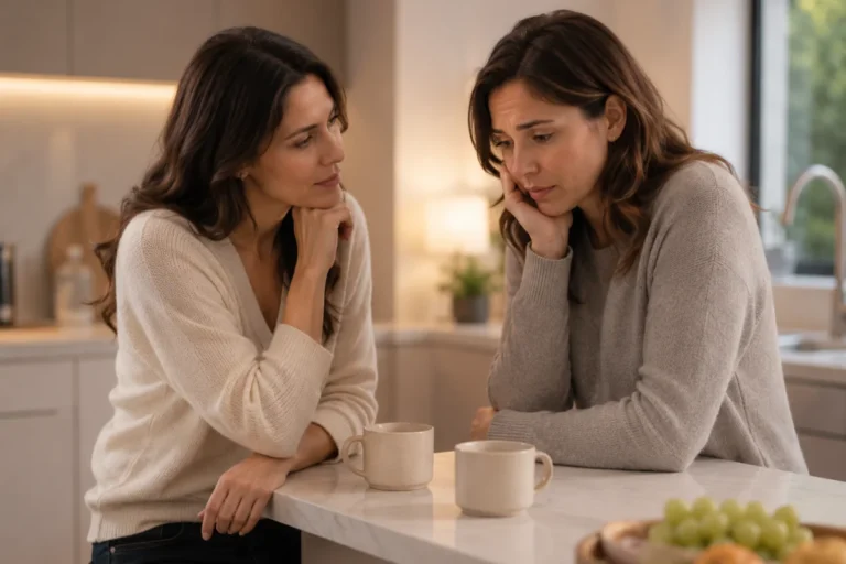 Dos amigas hablando en la cocina sobre cómo ayudar a una persona con depresión