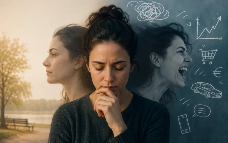 mujer reflexionando sobre sus actos durante diferentes fases del trastorno bipolar
